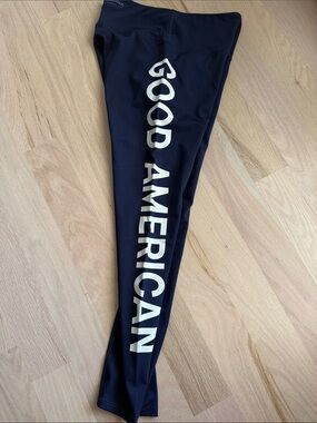 Good American Navy Leggings with White Side Logo NWOT
